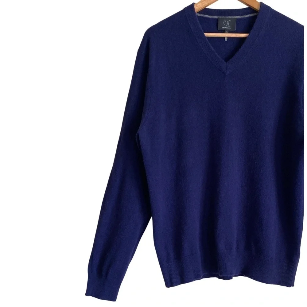 Qi 100% Cashmere Supersoft Preppy Lightweight V-Neck Pullover Sweater Sz XL